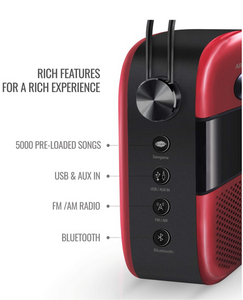 Saregama Carvaan Karaoke - Portable Music Player with 5000 Pre-Loaded Songs, FM/BT/AUX (Metallic Red)