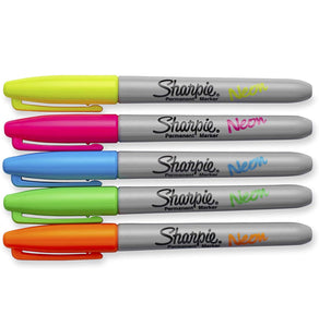 Sharpie Neon Permanent Markers, Fine Point, Assorted Colours, 5 Count