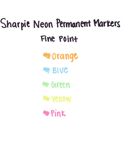 Sharpie Neon Permanent Markers, Fine Point, Assorted Colours, 5 Count